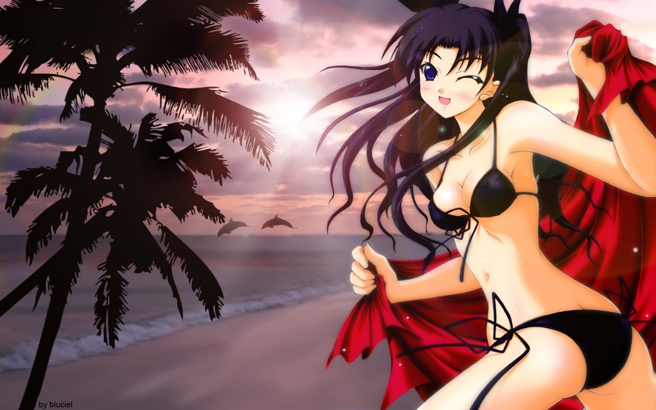 Anime Girl Play At Shore Backgrounds