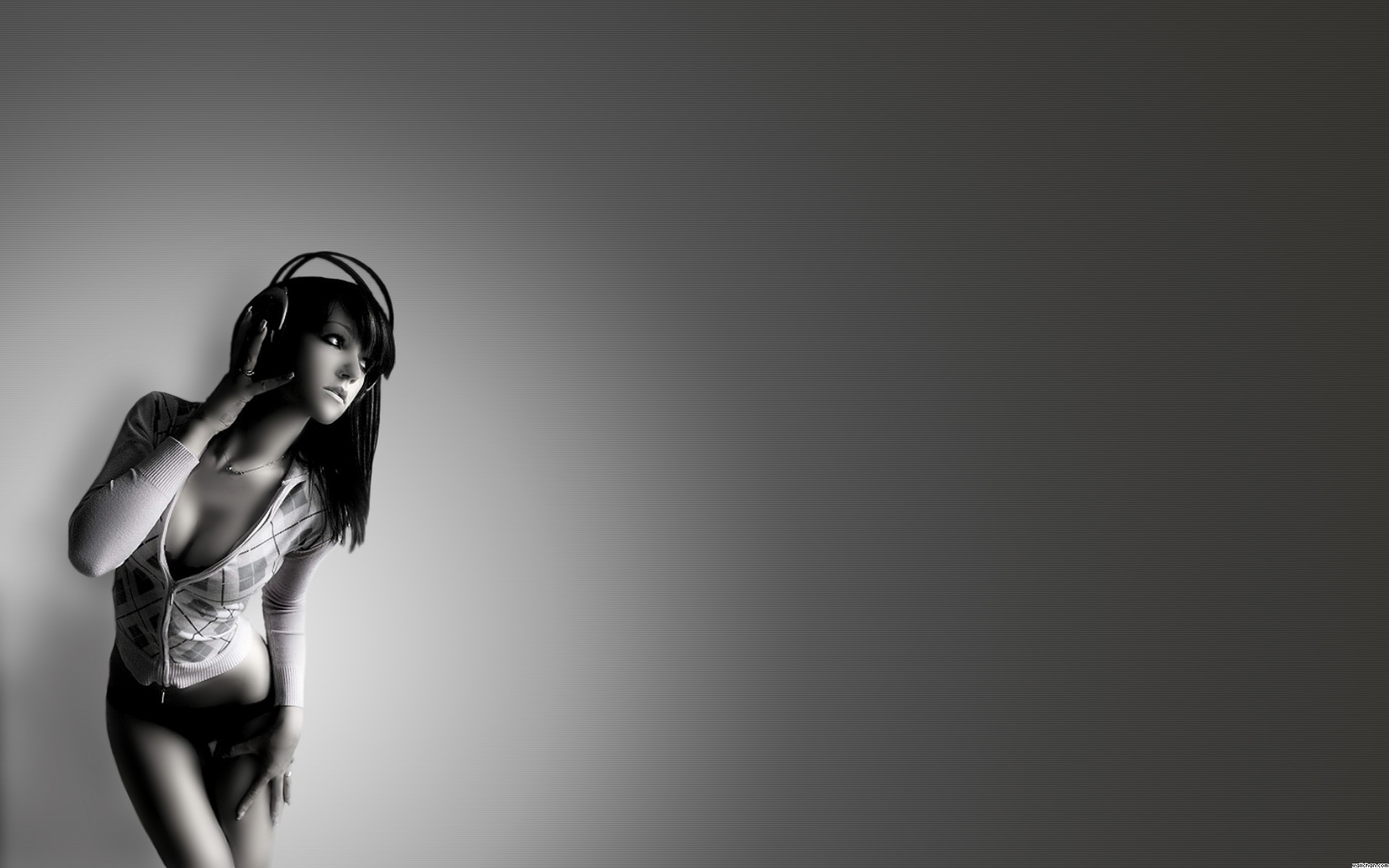 Girl Headphones Black And White Music Backgrounds