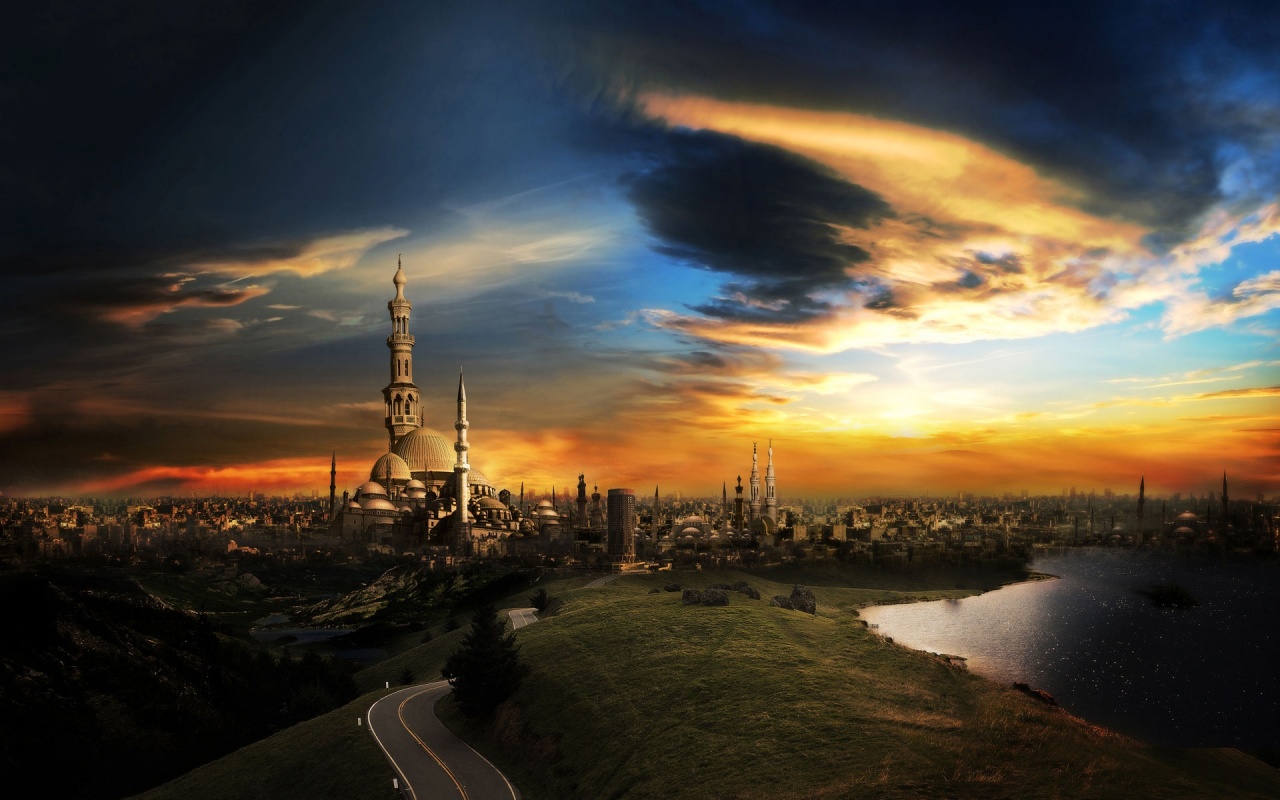 Islamic City At Sunset Backgrounds