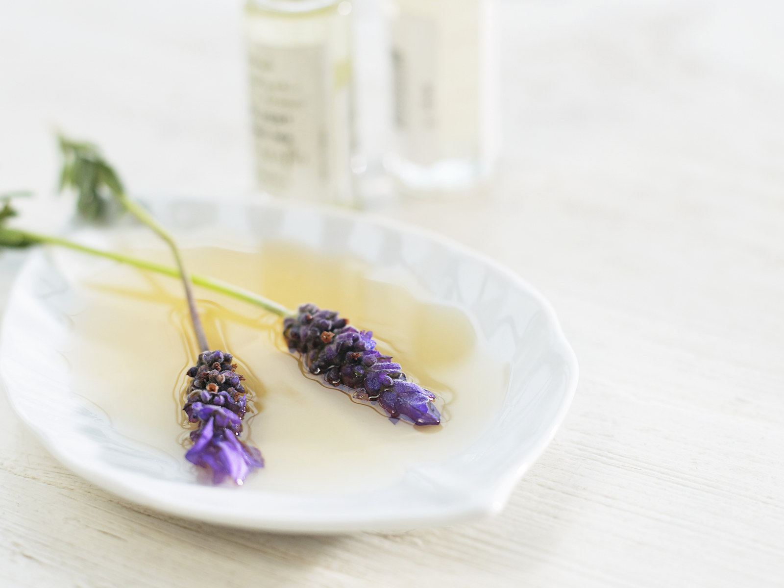 Lavender Flowers in Dish of Essential Oils