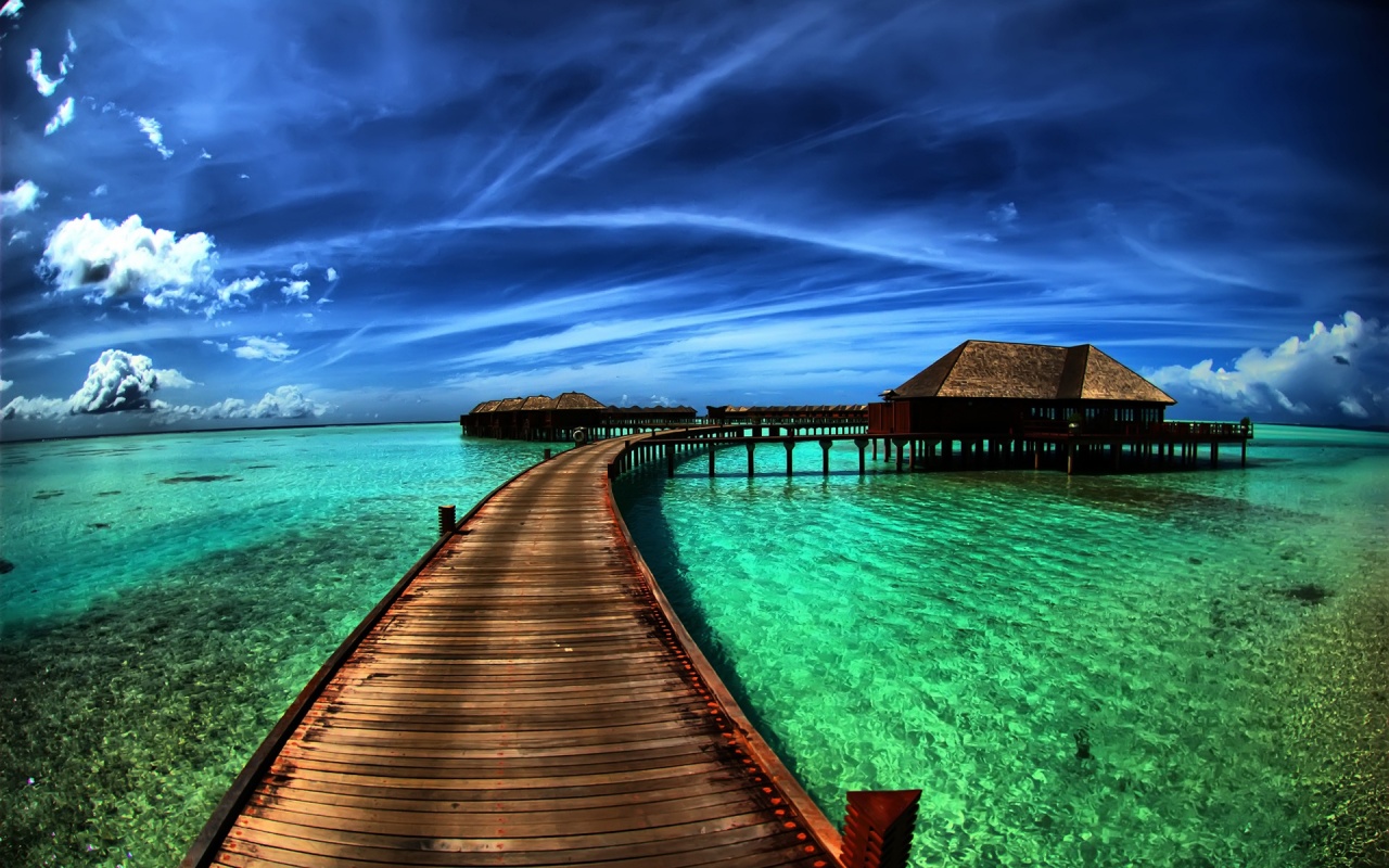 Maldives Wooden Way To Hotel Backgrounds
