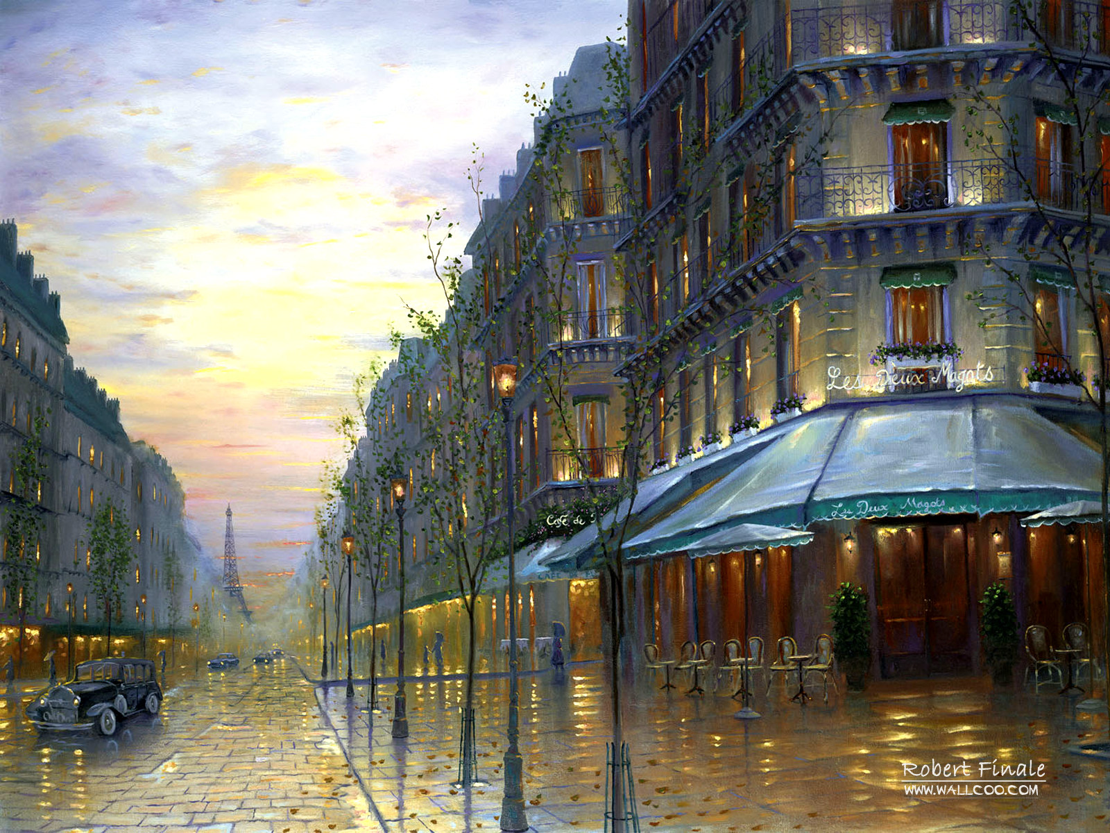 Romantic Impressionistic Oil Painting Cafe De Paris Backgrounds