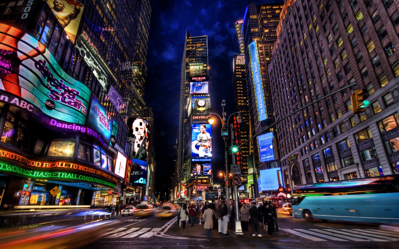 Times Square Area At Night Backgrounds