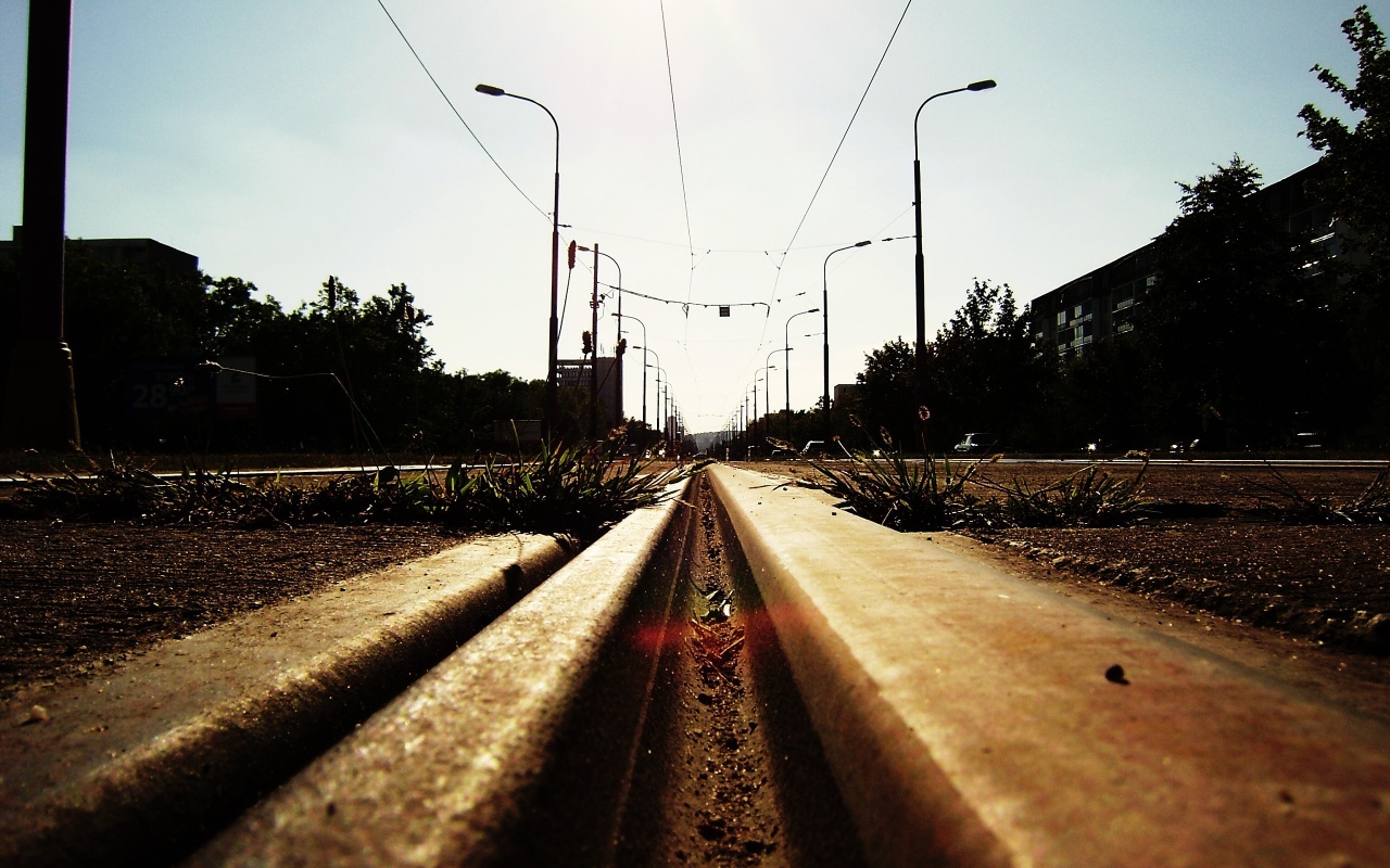 Tram Train Tracks In Middle City