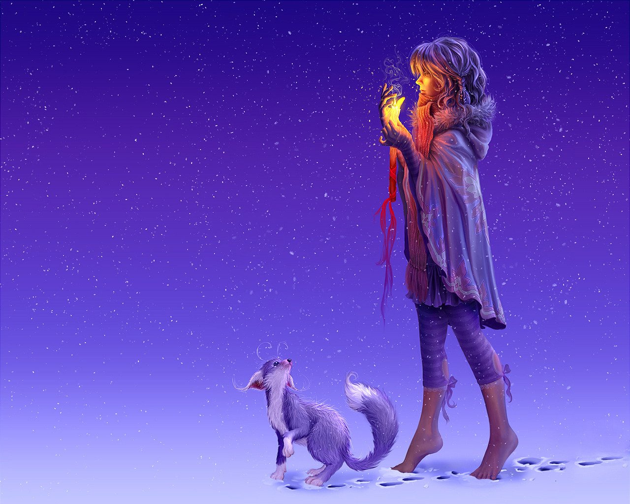 winter night snow girl Backgrounds