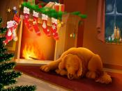 Sleeping Dog At Christmas Night Backgrounds